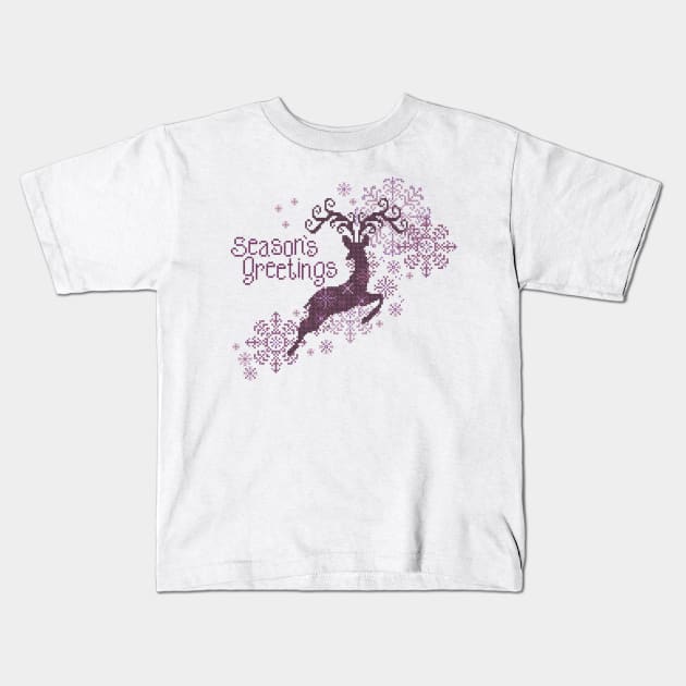 Seasons Greetings Majestic Reindeer Kids T-Shirt by inotyler